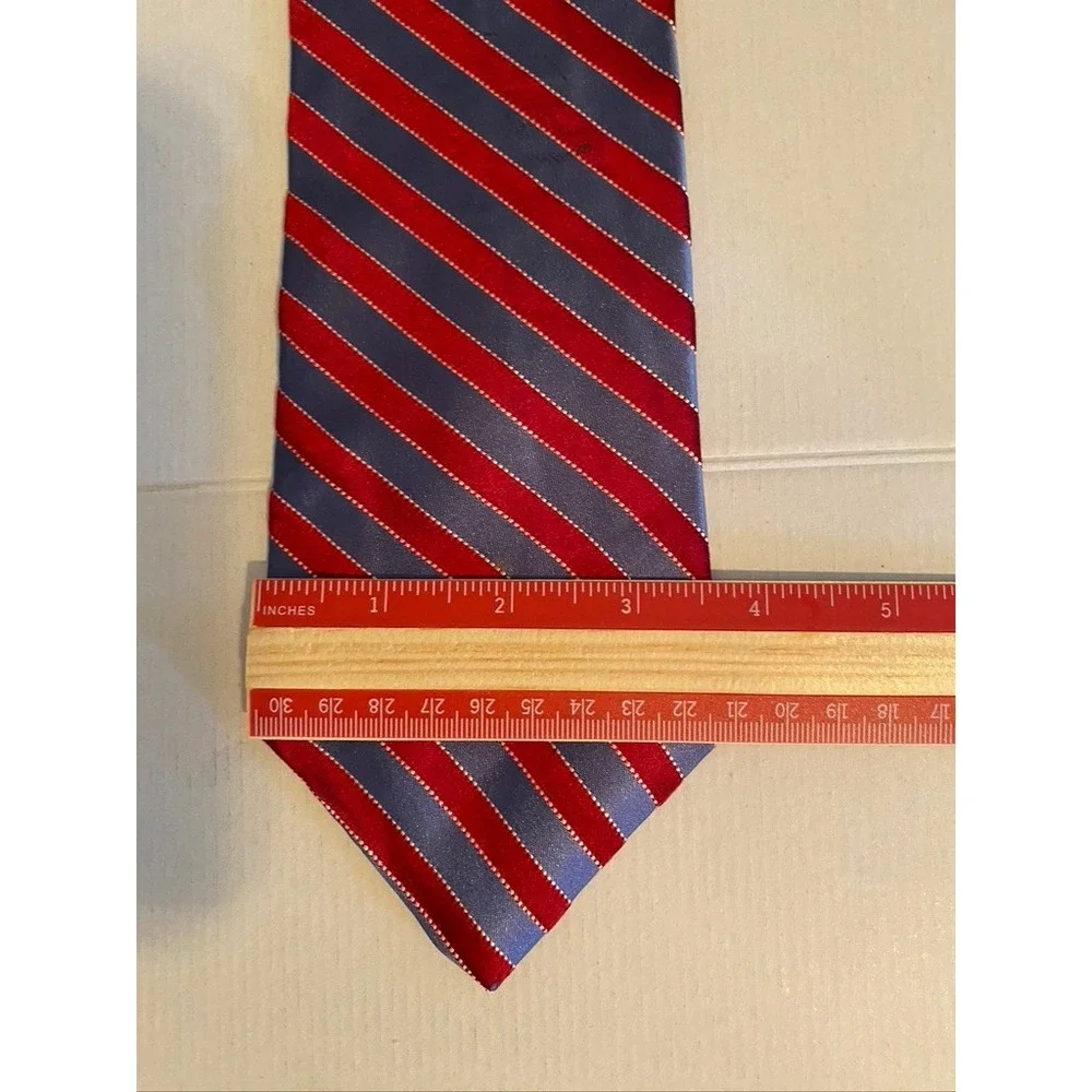 Tommy Hilfiger Mens Red Blue Striped Silk Tie Houndstooth Contrast Tip